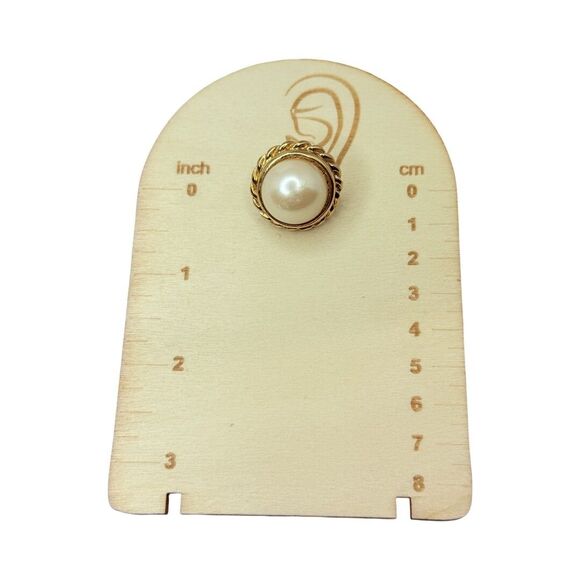 Vintage Napier Signed Pearl Button Screw Back Earrings 1" Gold Tone - Picture 9 of 9